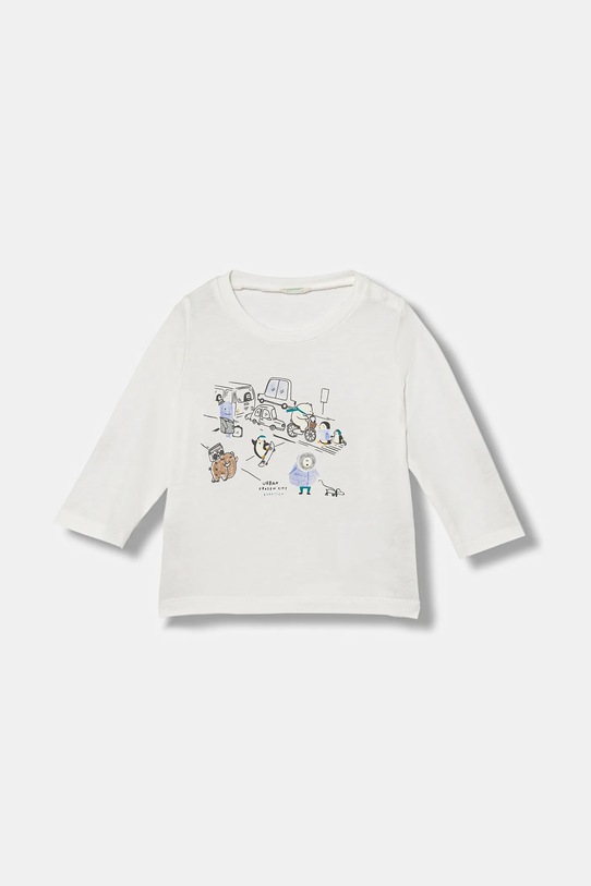 United Colors of Benetton longsleeve bawełniany niemowlęcy nadruk biały 3ATNA106T.W.Seasonal