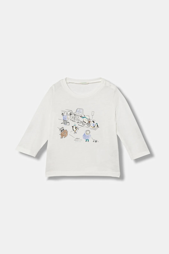 United Colors of Benetton longsleeve bawełniany niemowlęcy nadruk biały 3ATNA106T.W.Seasonal