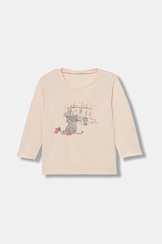 United Colors of Benetton longsleeve bawełniany niemowlęcy nadruk różowy 3ATNA106T.W.Seasonal