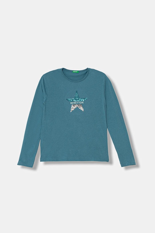 United Colors of Benetton longsleeve bawełniany dziecięcy aplikacja turkusowy 3ATNC10RG.G.Seasonal