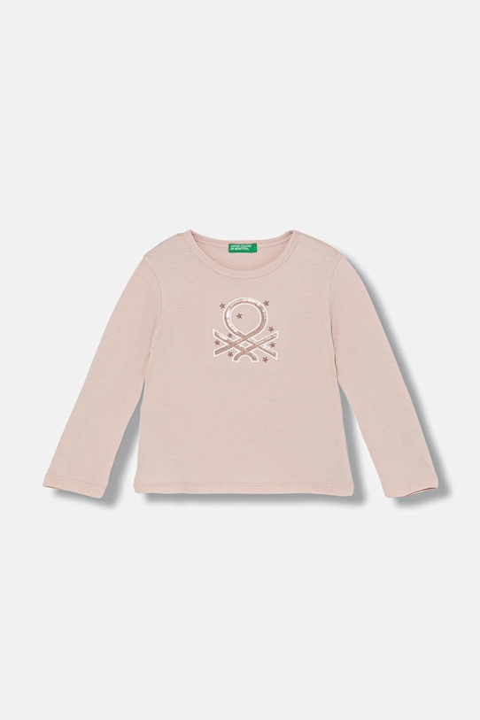 United Colors of Benetton longsleeve bawełniany dziecięcy aplikacja różowy 3ATNG10KZ.P.Seasonal