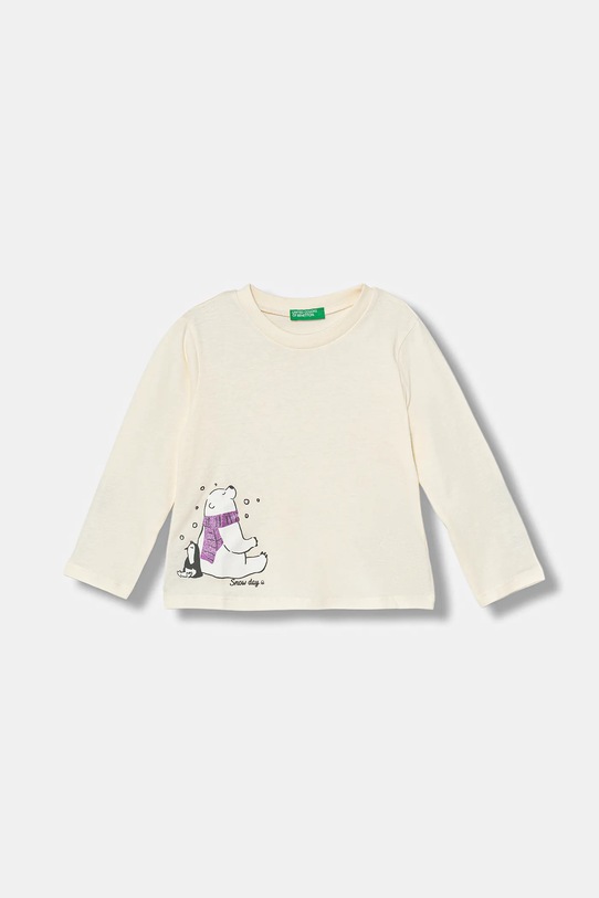 United Colors of Benetton longsleeve bawełniany dziecięcy nadruk beżowy 3ATNG10L7.P.Seasonal