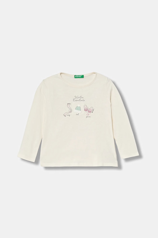 United Colors of Benetton longsleeve bawełniany dziecięcy nadruk beżowy 3ATNG10L8.P.Seasonal