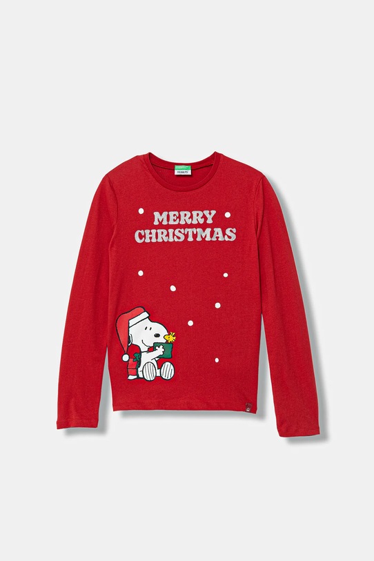 United Colors of Benetton longsleeve bawełniany dziecięcy nadruk czerwony 3ATNC10RJ.G.Seasonal