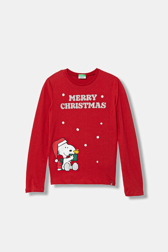 United Colors of Benetton longsleeve bawełniany dziecięcy nadruk czerwony 3ATNC10RJ.G.Seasonal