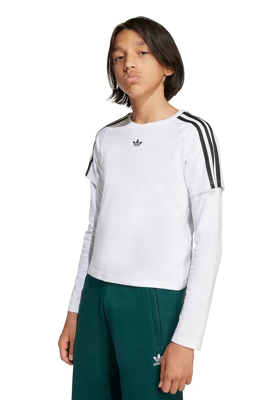 CHLAPEC Dětské bavlněné tričko s dlouhým rukávem adidas Originals JV7799 bílá