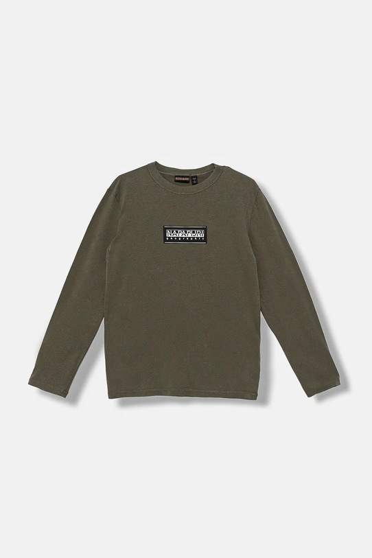 Napapijri longsleeve bawełniany dziecięcy S-CHAMOIS nadruk zielony NP0A4HYKG0A1.134.172