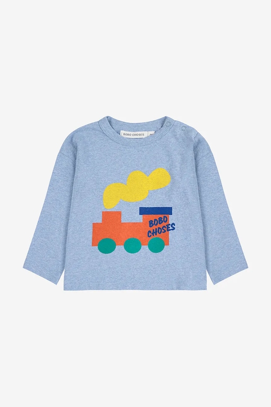 Detské bavlnené tričko s dlhým rukávom Bobo Choses Choo Choo bavlna modrá 225AB034
