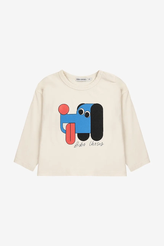 Bobo Choses longsleeve bawełniany niemowlęcy Doggy Mate nadruk biały 225AB035