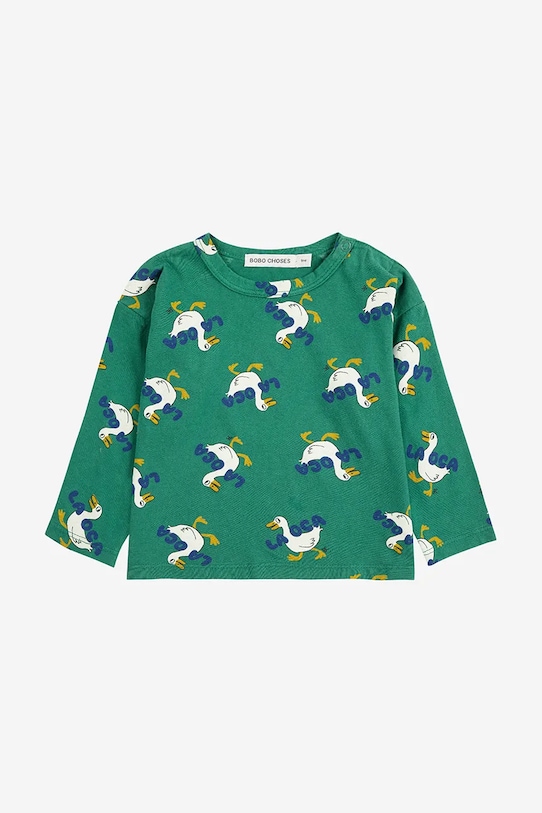 Detské bavlnené tričko s dlhým rukávom Bobo Choses La Oca 225AB037 zelená AW25