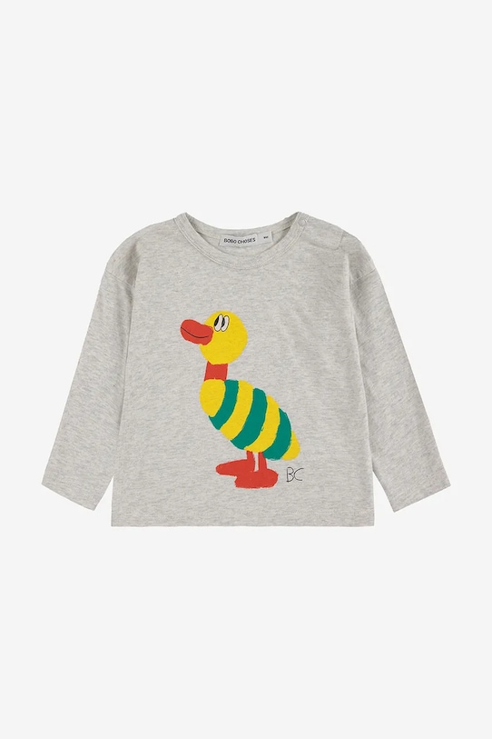 Bobo Choses longsleeve din bumbac pentru bebeluși Striped Duck 225AB038 gri AW25