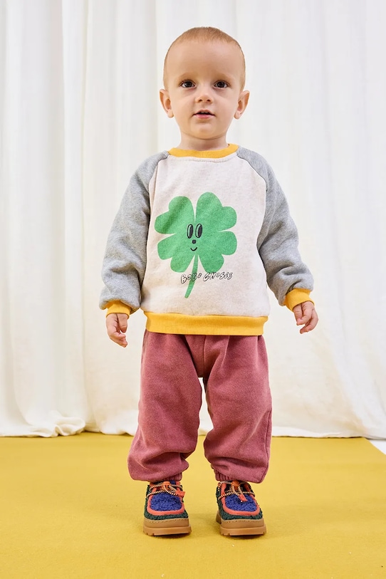 Bobo Choses longsleeve bawełniany niemowlęcy Lucky Clover nadruk biały 225AB041