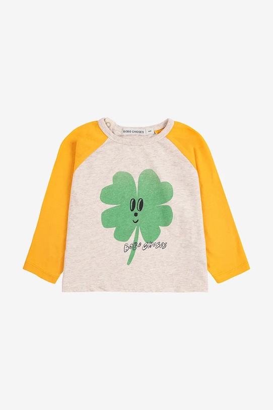 Bobo Choses longsleeve bawełniany niemowlęcy Lucky Clover 225AB041 biały AW25