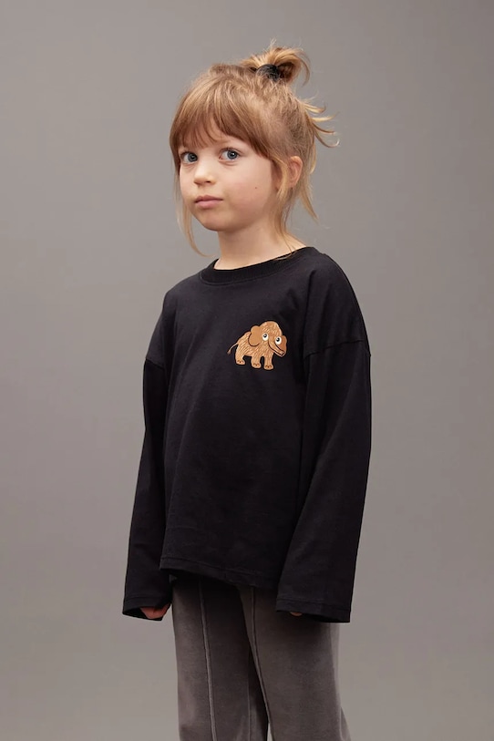 Mini Rodini longsleeve bawełniany dziecięcy Mammoth aplikacja czarny 25720148