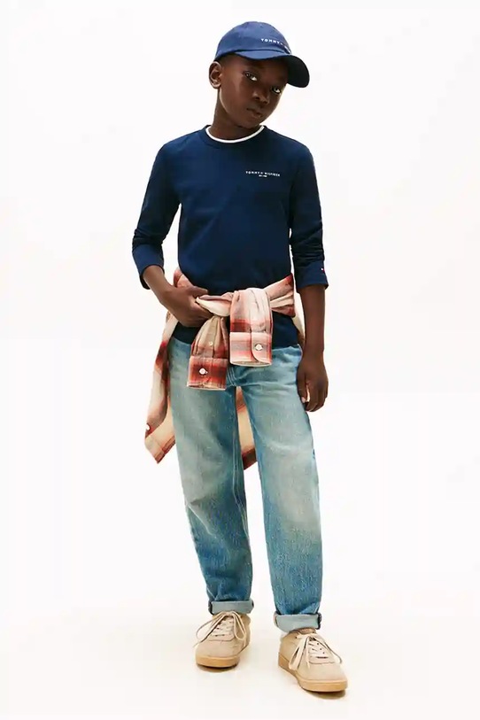 Tommy Hilfiger longsleeve din bumbac pentru copii KS0KS00655.92.122.9BYA bleumarin