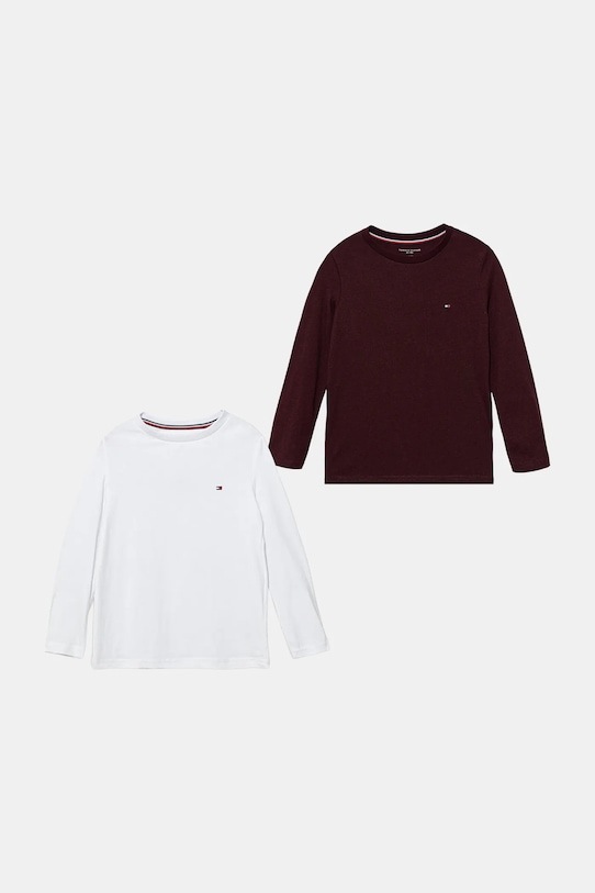 Tommy Hilfiger longsleeve din bumbac pentru copii 2-pack uni burgundia UK0UK00077.9BYA
