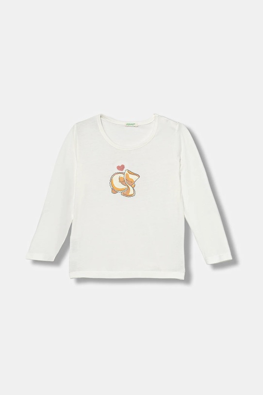 United Colors of Benetton longsleeve bawełniany niemowlęcy nadruk biały 3ATNA106K.W.seasonal