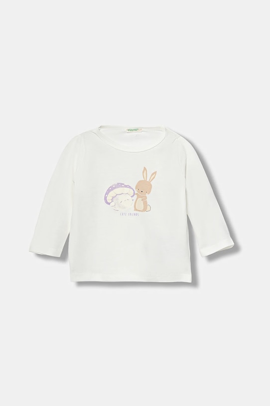 United Colors of Benetton longsleeve din bumbac pentru bebeluși print alb 3ATNA106O.W.seasonal
