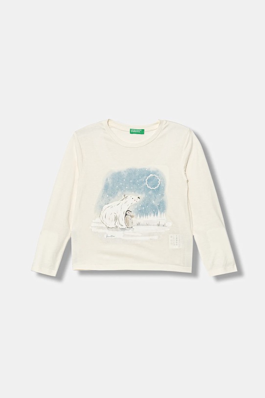 United Colors of Benetton longsleeve bawełniany dziecięcy nadruk beżowy 3ATNG10L9.P.Seasonal