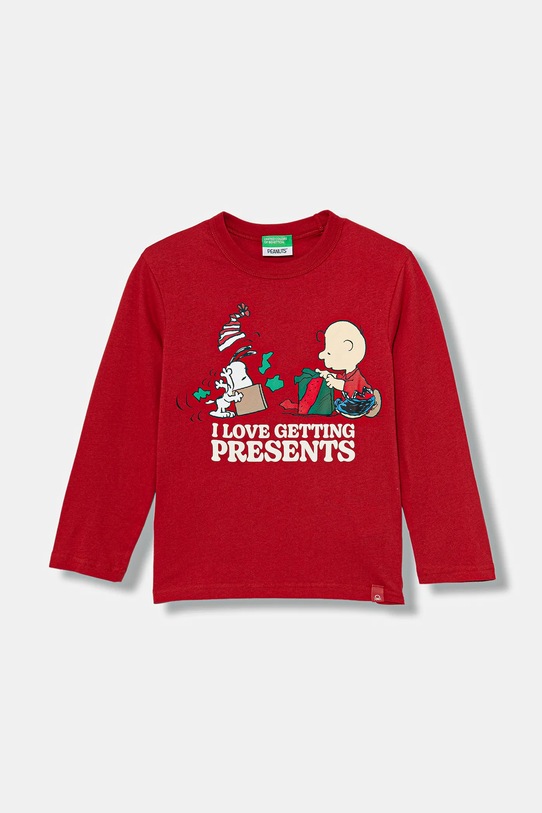 Otroška bombažna majica z dolgimi rokavi United Colors of Benetton Okrogel rdeča 3ATNC10RK.G.Seasonal