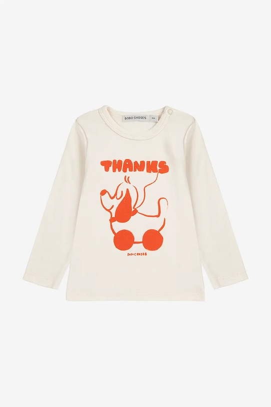 Bobo Choses longsleeve bawełniany niemowlęcy Rolling dog 225FB001 beżowy AW25