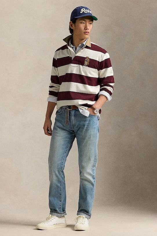 Oblečení Bavlněné tričko s dlouhým rukávem Polo Ralph Lauren 710971772 burgundské