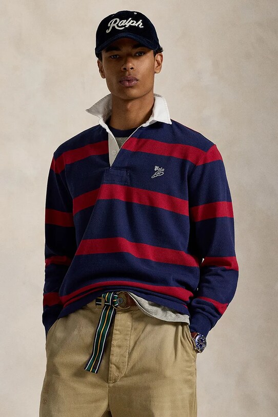 Polo Ralph Lauren polo bawełniane Lsrugbym2 Long Sleeve wzorzyste granatowy 710972673