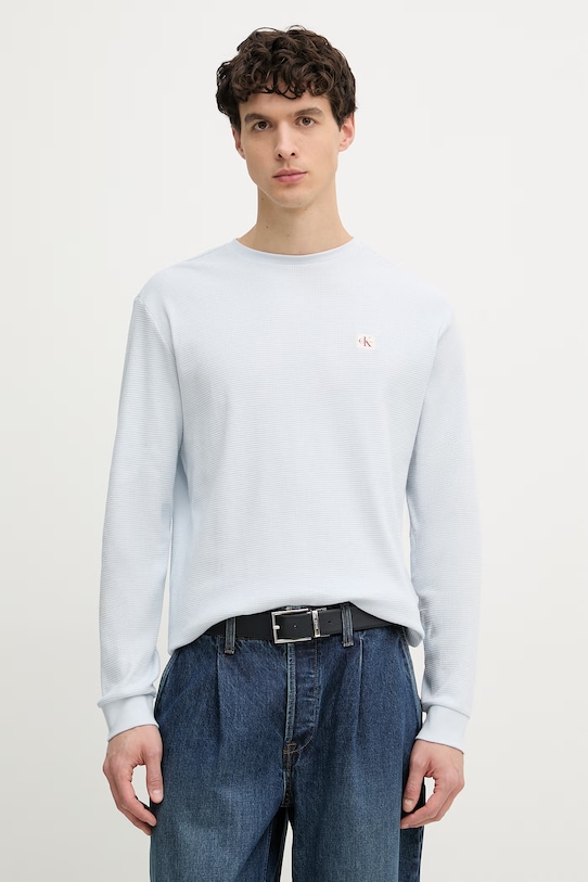 Calvin Klein Jeans tričko s dlhým rukávom pánske s bavlnou modrá LV040EM217