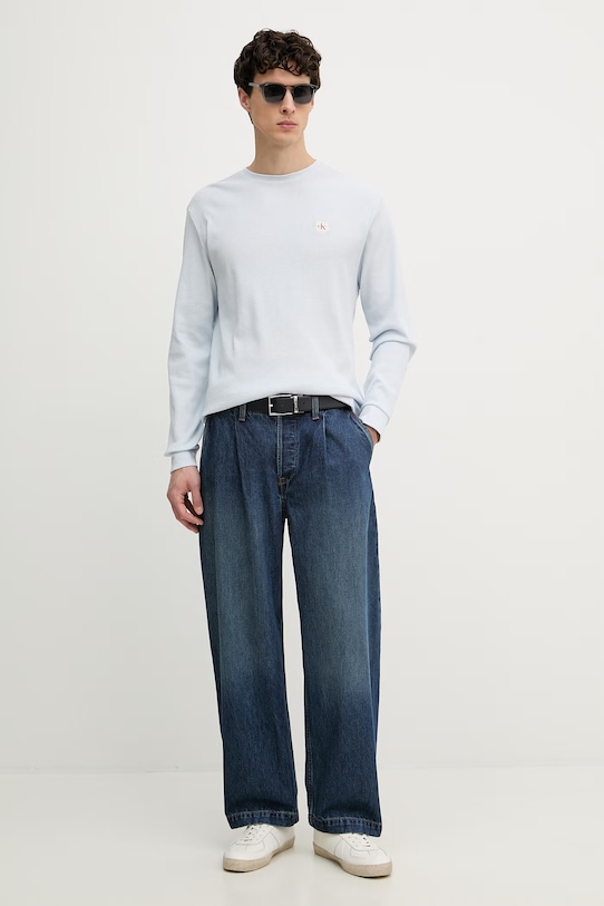 Calvin Klein Jeans tričko s dlhým rukávom pánske s bavlnou LV040EM217 modrá SS26