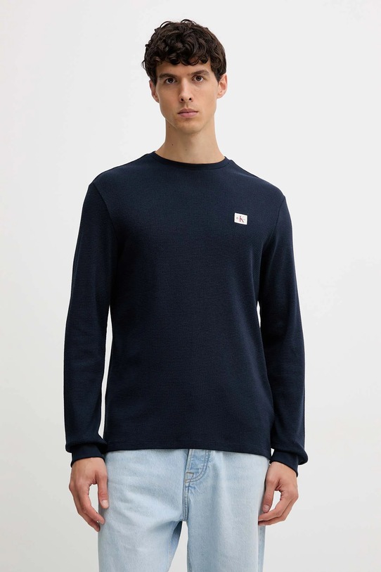 Tričko s dlhým rukávom Calvin Klein Jeans tmavomodrá LV040EM217