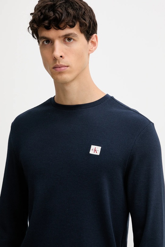 Tričko s dlhým rukávom Calvin Klein Jeans tmavomodrá LV040EM217