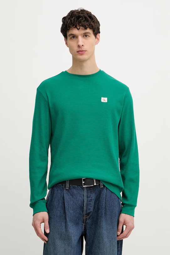 Calvin Klein Jeans tričko s dlhým rukávom pánske s bavlnou zelená LV040EM217