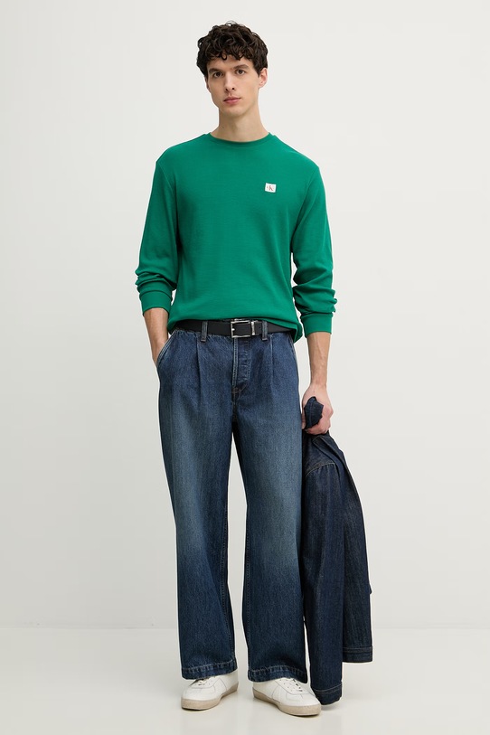 Calvin Klein Jeans tričko s dlhým rukávom pánske s bavlnou LV040EM217 zelená SS26