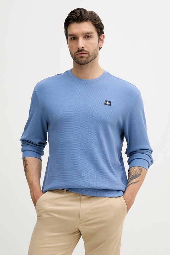Tričko s dlhým rukávom Calvin Klein Jeans relaxed modrá LV040EM217