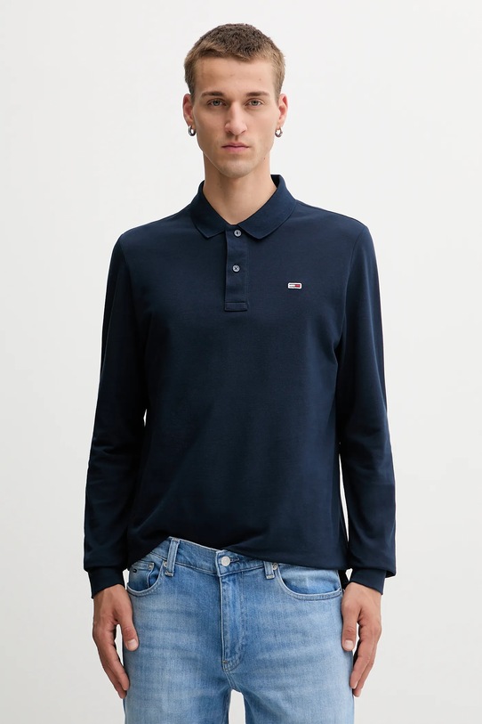 Tommy Jeans longsleeve din bumbac uni bleumarin DM0DM20232