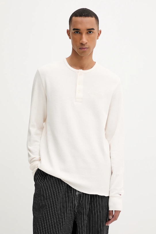 Tommy Jeans longsleeve din bumbac uni bej DM0DM21812