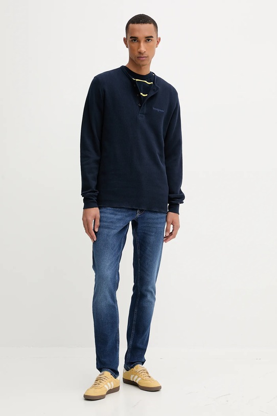 Bavlněné tričko s dlouhým rukávem Tommy Jeans DM0DM21812 námořnická modř AW25