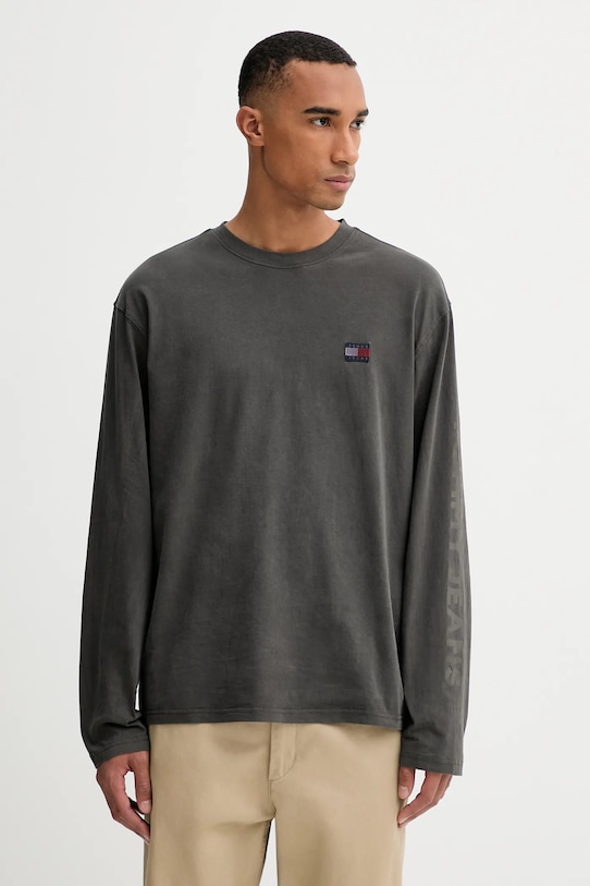 Tommy Jeans longsleeve din bumbac cu modele gri DM0DM21976