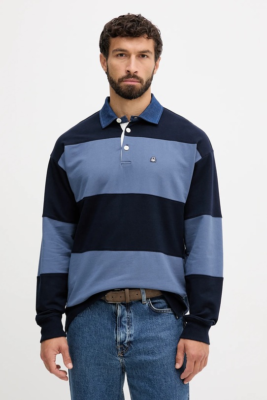 Bavlněné tričko s dlouhým rukávem United Colors of Benetton propínací modrá 3BC1U302L