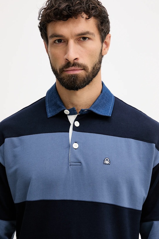 Bavlněné tričko s dlouhým rukávem United Colors of Benetton modrá 3BC1U302L