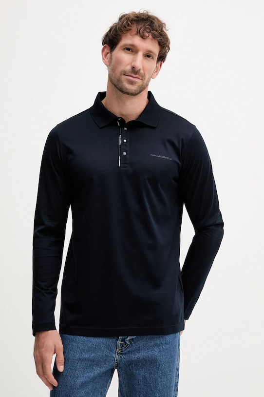 Karl Lagerfeld longsleeve din bumbac uni bleumarin 554200.745002