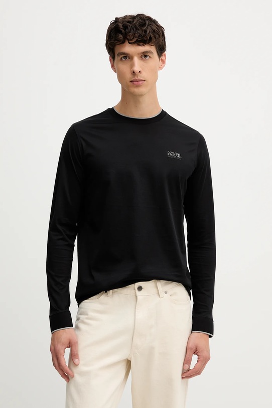 Karl Lagerfeld longsleeve din bumbac print negru 554200.755001