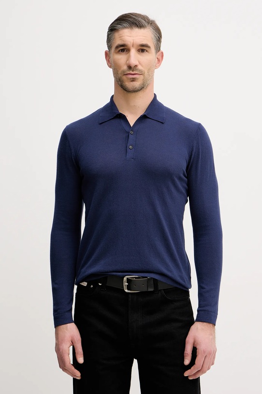 Bombažna majica z dolgimi rokavi Sisley Brez vzorca mornarsko modra 1028S300P