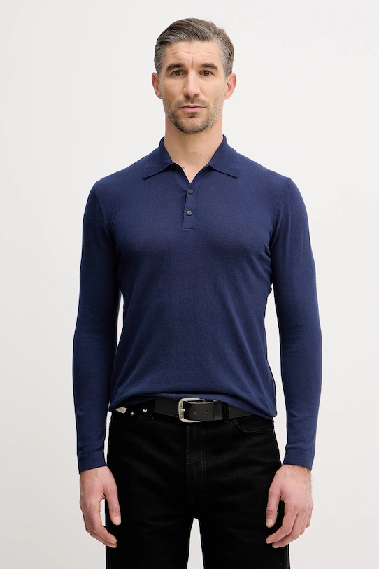 Bombažna majica z dolgimi rokavi Sisley Brez vzorca mornarsko modra 1028S300P