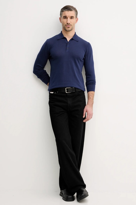 Bombažna majica z dolgimi rokavi Sisley 1028S300P mornarsko modra AW25