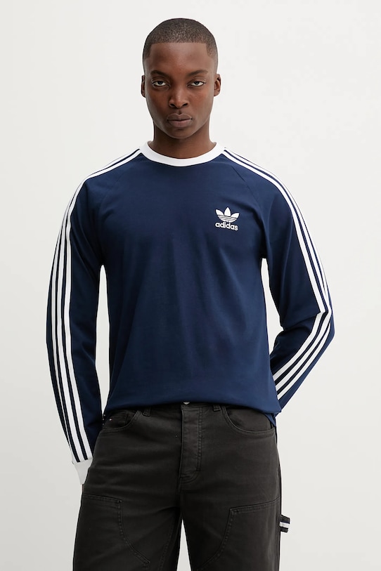 adidas Originals longsleeve din bumbac 3-Stripes imprimeu bleumarin IM9428