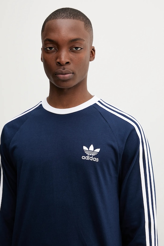 adidas Originals longsleeve din bumbac 3-Stripes bleumarin IM9428