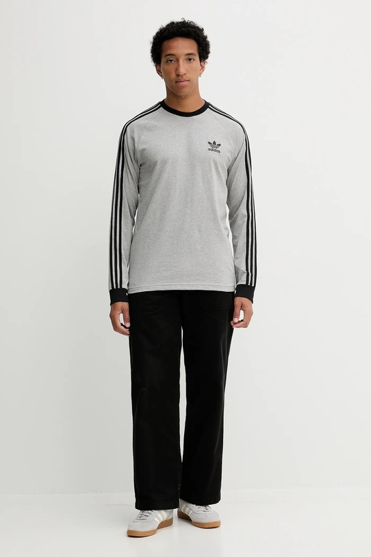 adidas Originals longsleeve bawełniany 3-Stripes JY1375 szary AW25