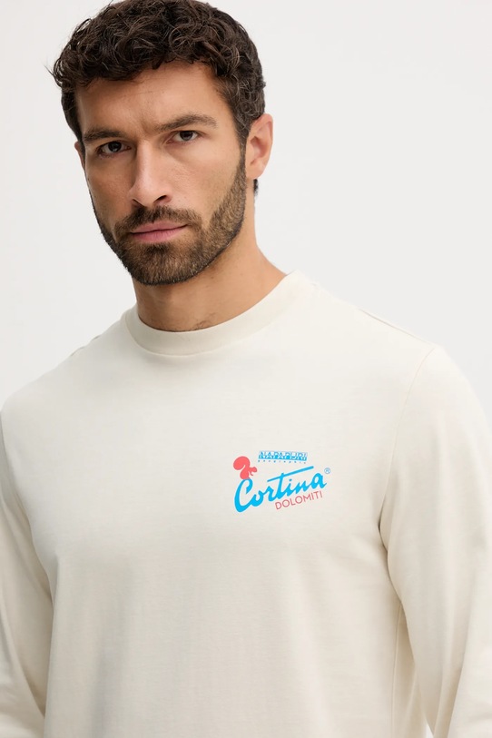 Napapijri longsleeve bawełniany S-Fiemme beżowy NP0A8947N1J1
