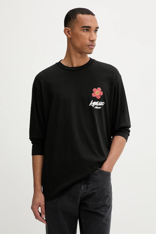 Kenzo longsleeve din bumbac print negru FF65TL3514SG